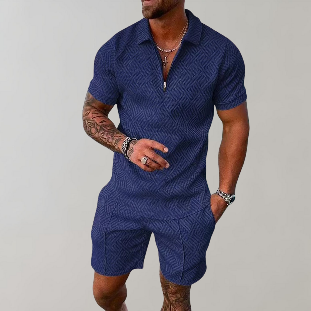 Shorts und Shirt Set | Kurzarm | Poloshirt | Zweiteiliges Set | Sommerkleidung für Männer-Marineblau-S-Chaps Herrenmode