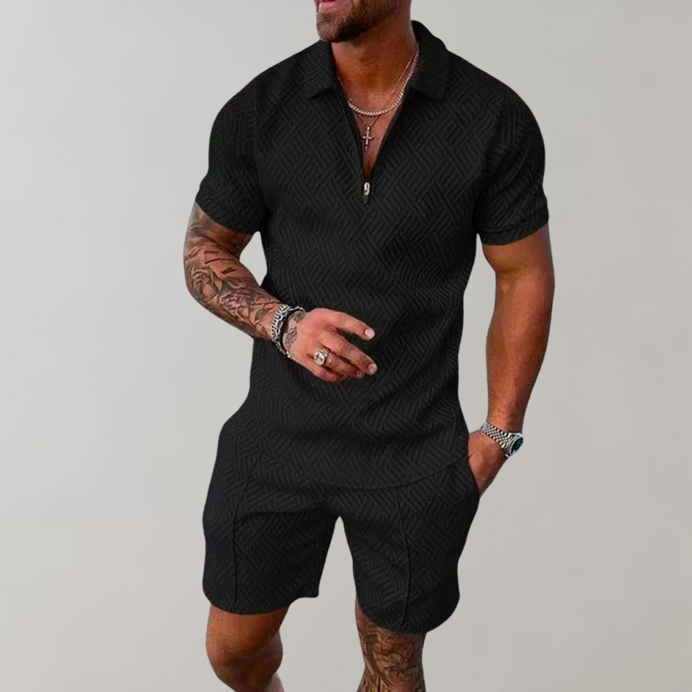Sommer Shorts Set mit Poloshirt Kurzarm Zweiteilig - BerlinGlamour