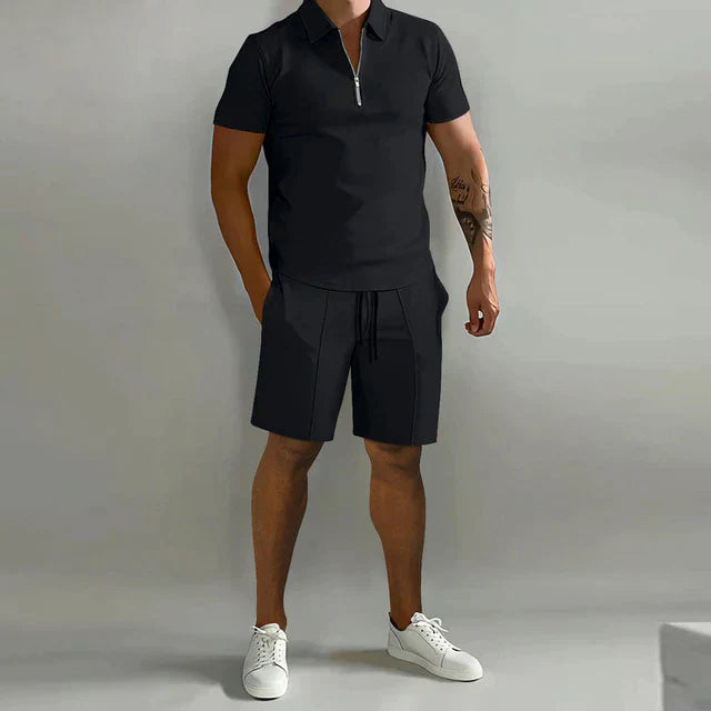 Shorts und T-Shirt-Set | Polo | Kurzarm | Zweiteiliges Set | Sommer-Set für Männer-Schwarz-S-Chaps Herrenmode
