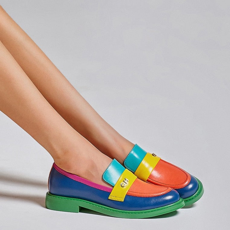 Bunt Leder Loafer Schuhe Echtes Leder Farbenfroh