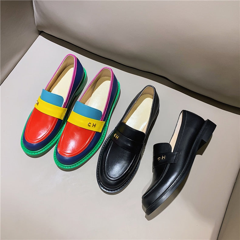 Bunt Leder Loafer Schuhe Echtes Leder Farbenfroh