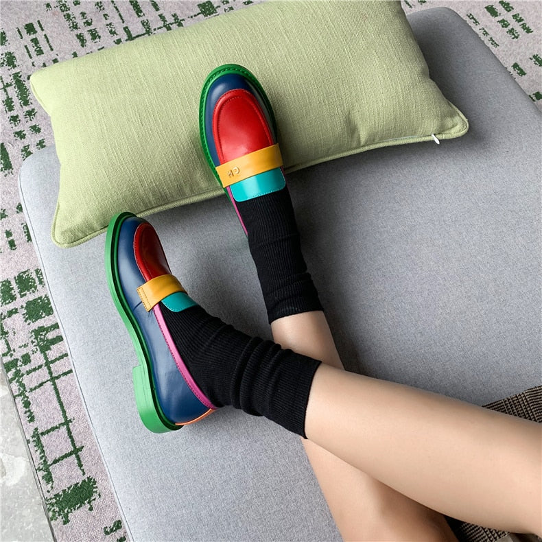 Bunt Leder Loafer Schuhe Echtes Leder Farbenfroh
