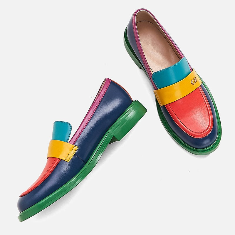Bunt Leder Loafer Schuhe Echtes Leder Farbenfroh