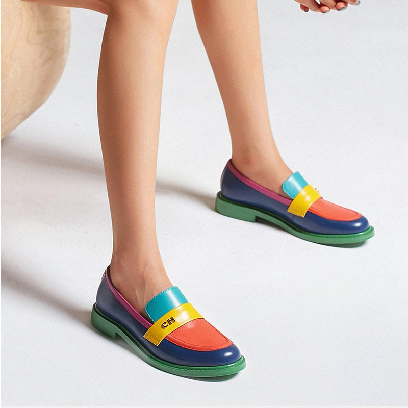 Bunt Leder Loafer Schuhe Echtes Leder Farbenfroh
