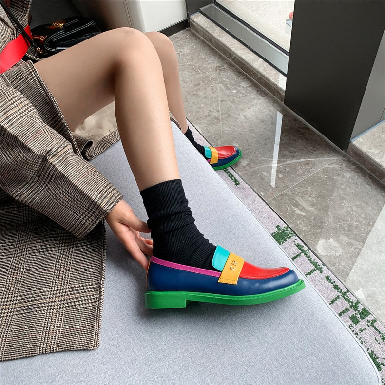 Bunt Leder Loafer Schuhe Echtes Leder Farbenfroh
