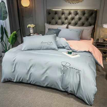 Luxus Bettwäsche mit Stickdesign Elegante Schlafzimmer