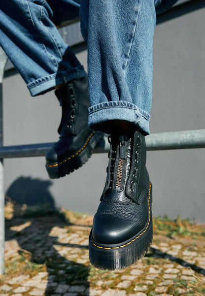 Schwarze Plateau Boots mit Reißverschluss Chunky Sohle Hohe Schuhe - BerlinGlamour