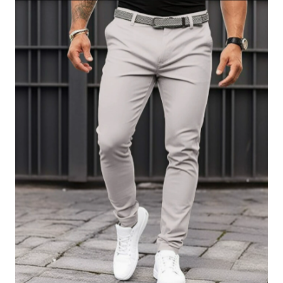 Skinny Chinos - Herren Stretch-Chinohosen mit schmaler Passform-Hellgrau-S-Chaps Herrenmode