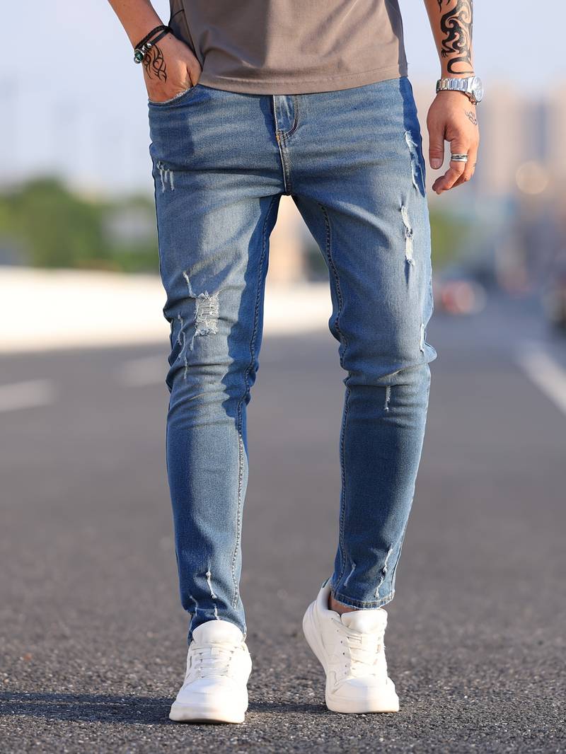Skinny Jeans – Blau – Schmaler Schnitt – Zerrissene Jeans – Herrenjeans-Chaps Herrenmode