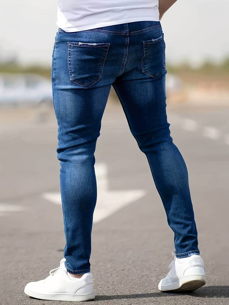 Schmale Herrenjeans Blau Zerrissen Skinny - BerlinGlamour