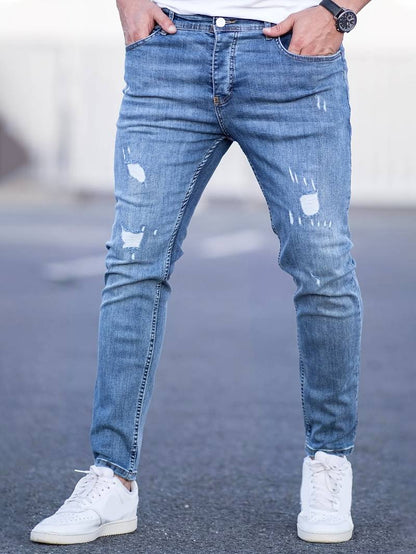 Skinny Jeans – Blau – Schmaler Schnitt – Zerrissene Jeans – Herrenjeans-Hellblau-XS-Chaps Herrenmode