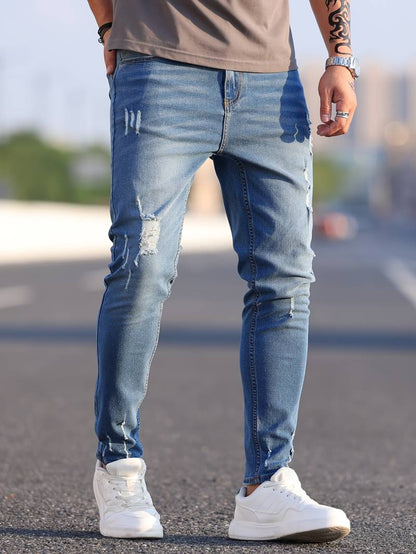 Skinny-Jeans | Ripped | Stretch | Schlanke Fit-Jeans | Herrenjeans-Lebendiges Blau-XS-Chaps Herrenmode