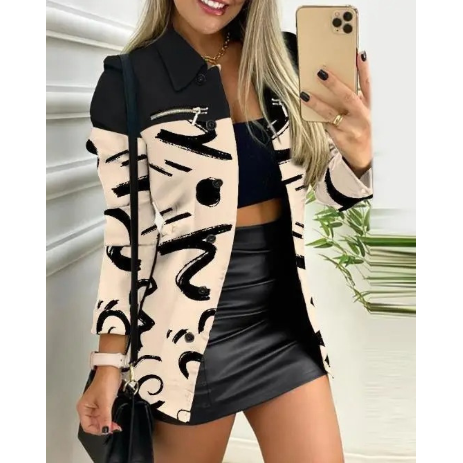Lange Sommerjacke Damen Slim Fit Gedruckt Revers - BerlinGlamour