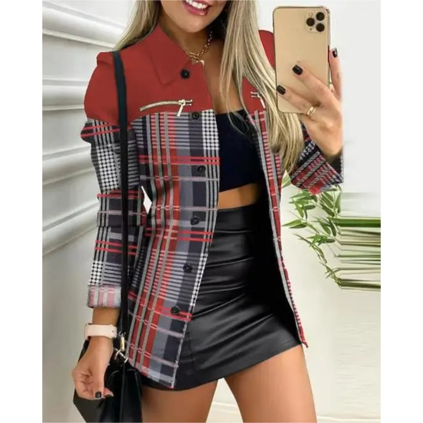 Lange Sommerjacke Damen Slim Fit Gedruckt Revers