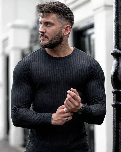 Slim Fit Pullover | Gerippt | Langarm | Strickpullover | Herrenbekleidung-Chaps Herrenmode