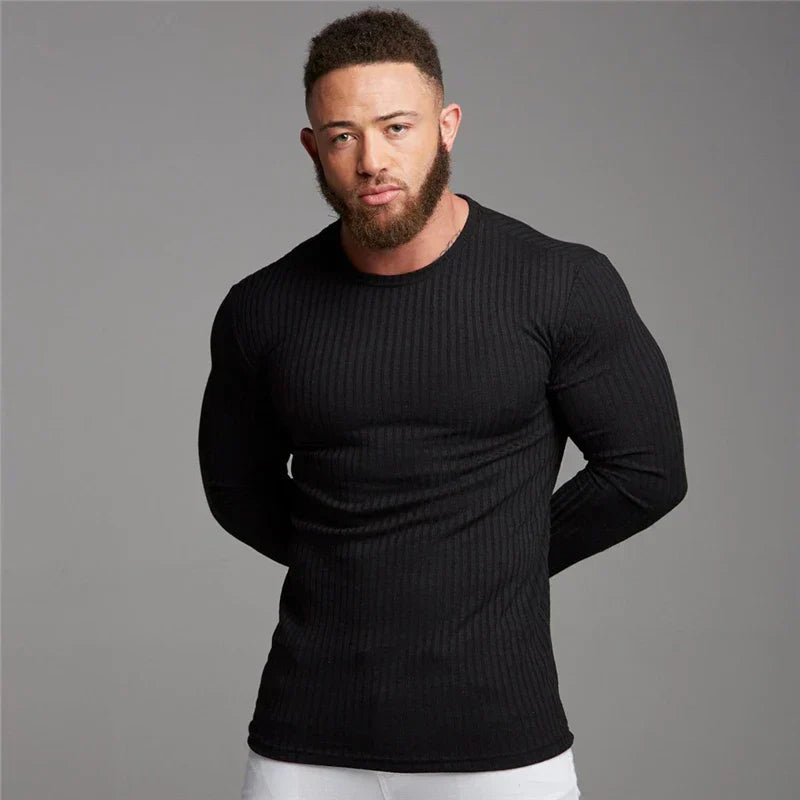 Slim Fit Pullover | Gerippt | Langarm | Strickpullover | Herrenbekleidung-Chaps Herrenmode
