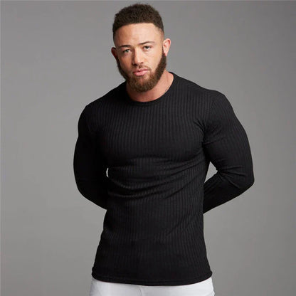 Slim Fit Pullover | Gerippt | Langarm | Strickpullover | Herrenbekleidung-Chaps Herrenmode