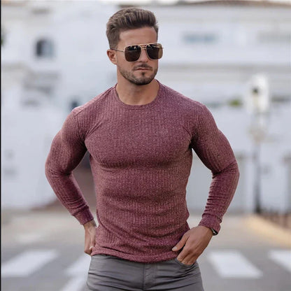 Slim Fit Pullover | Gerippt | Langarm | Strickpullover | Herrenbekleidung-Rot-M-Chaps Herrenmode