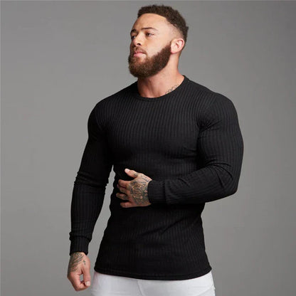 Slim Fit Pullover | Gerippt | Langarm | Strickpullover | Herrenbekleidung-Schwarz-M-Chaps Herrenmode