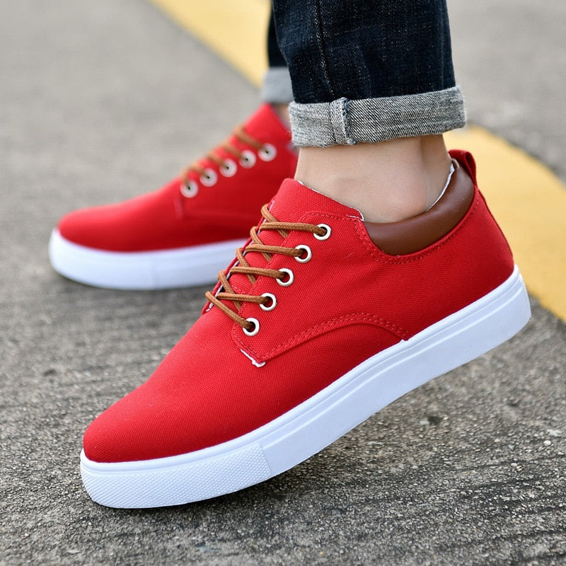 Slip-on Sneakers - Herren Casual Freizeit Canvas Sneakers-Rot-39-Chaps Herrenmode