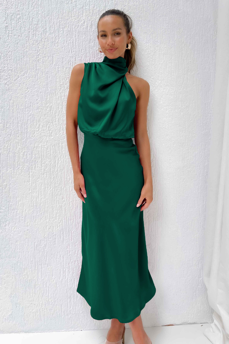 Midi-Kleid Asymmetrischer Ausschnitt Stilvoll Damenkleid