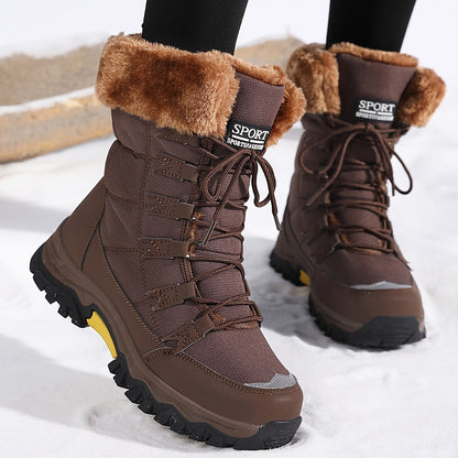 Winterstiefel Damen Fell gefüttert Schnürschuhe Schnee