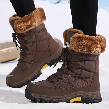 Winterstiefel Damen Fell gefüttert Schnürschuhe Schnee