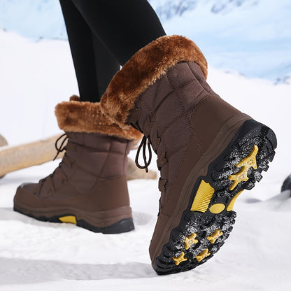 Winterstiefel Damen Fell gefüttert Schnürschuhe Schnee