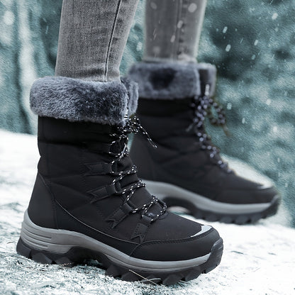 Winterstiefel Damen Fell gefüttert Schnürschuhe Schnee