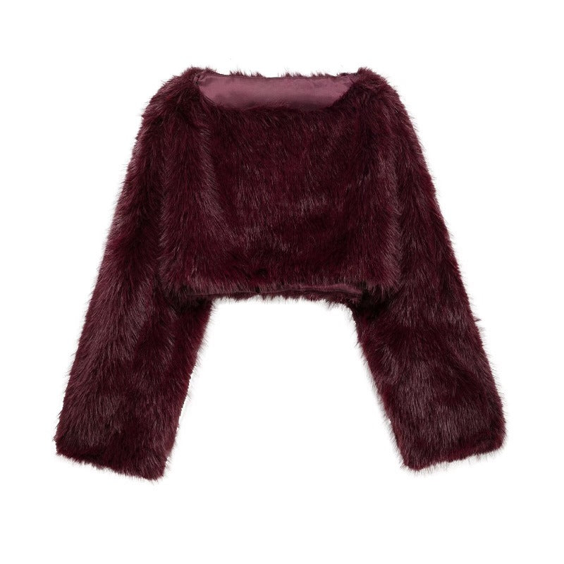 Kunstfell Pullover Damen Weitärmelig Oversized Crop
