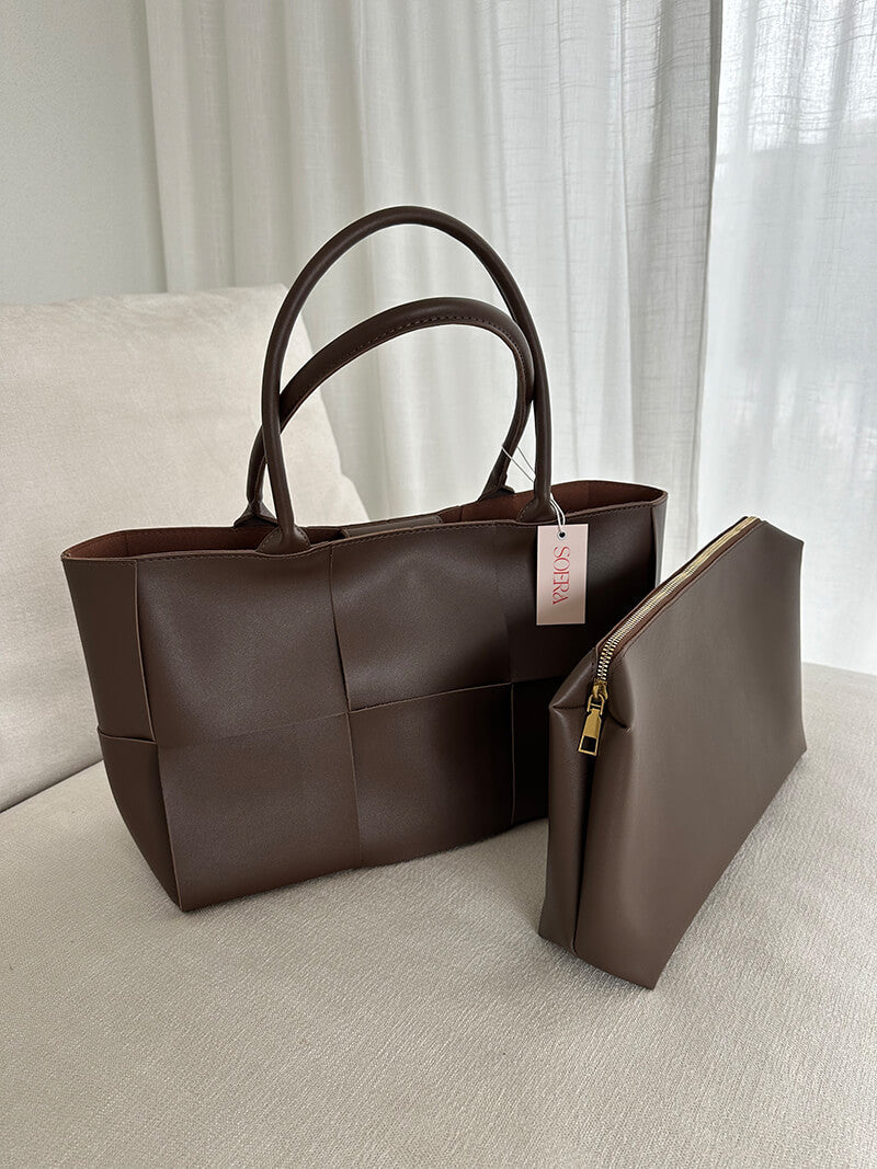 Elegante Flecht Handtasche Zeitlos Schwarz