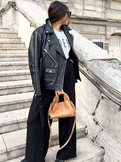 Damen Umhängetasche Ledertasche Reißverschluss Modern
