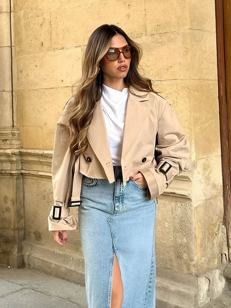 Damen Trenchcoat Leicht Übergangsjacke Modern