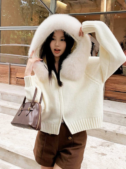 Damen Winterjacke Grau Kapuze Kunstpelz Warm