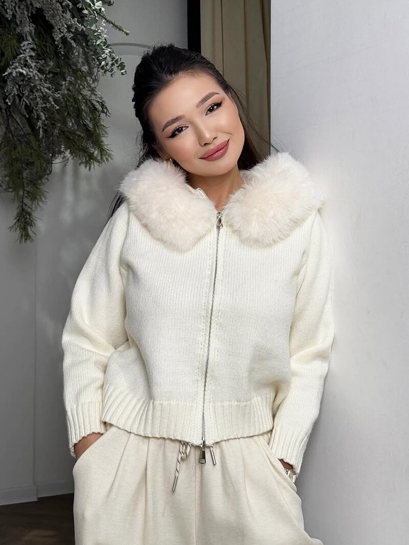 Damen Winterjacke Grau Kapuze Kunstpelz Warm
