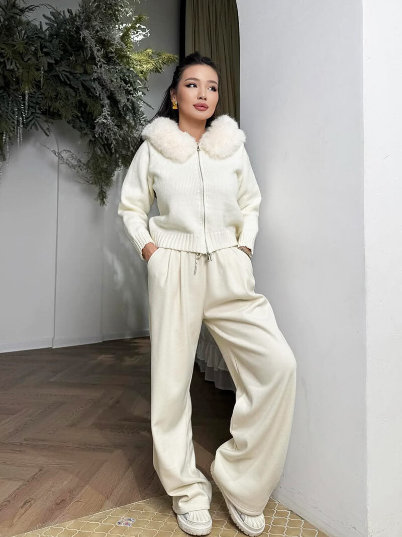 Damen Winterjacke Grau Kapuze Kunstpelz Warm