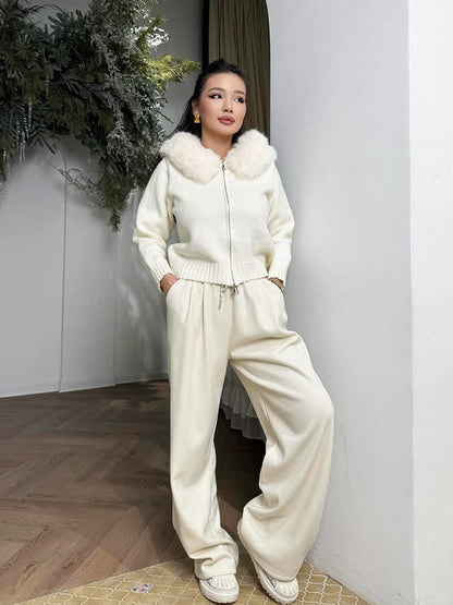 Damen Winterjacke Grau Kapuze Kunstpelz Warm