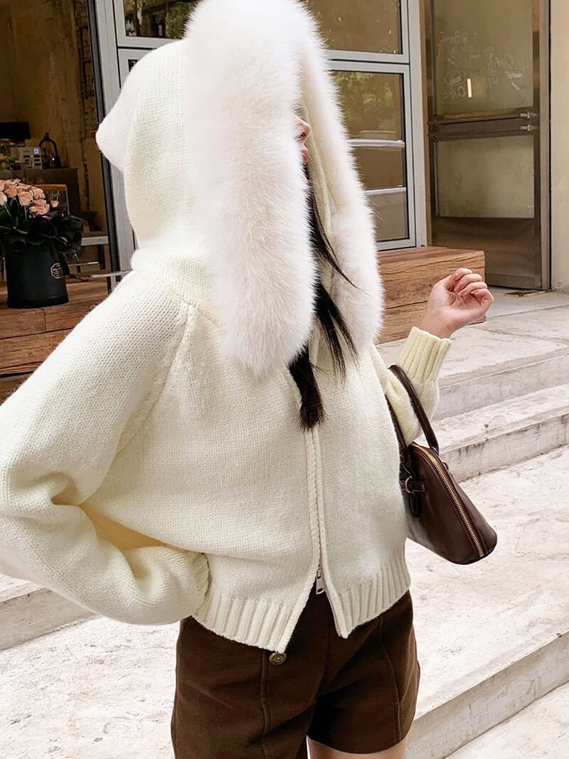 Damen Winterjacke Grau Kapuze Kunstpelz Warm