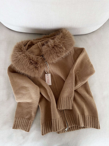 Damen Winterjacke Grau Kapuze Kunstpelz Warm