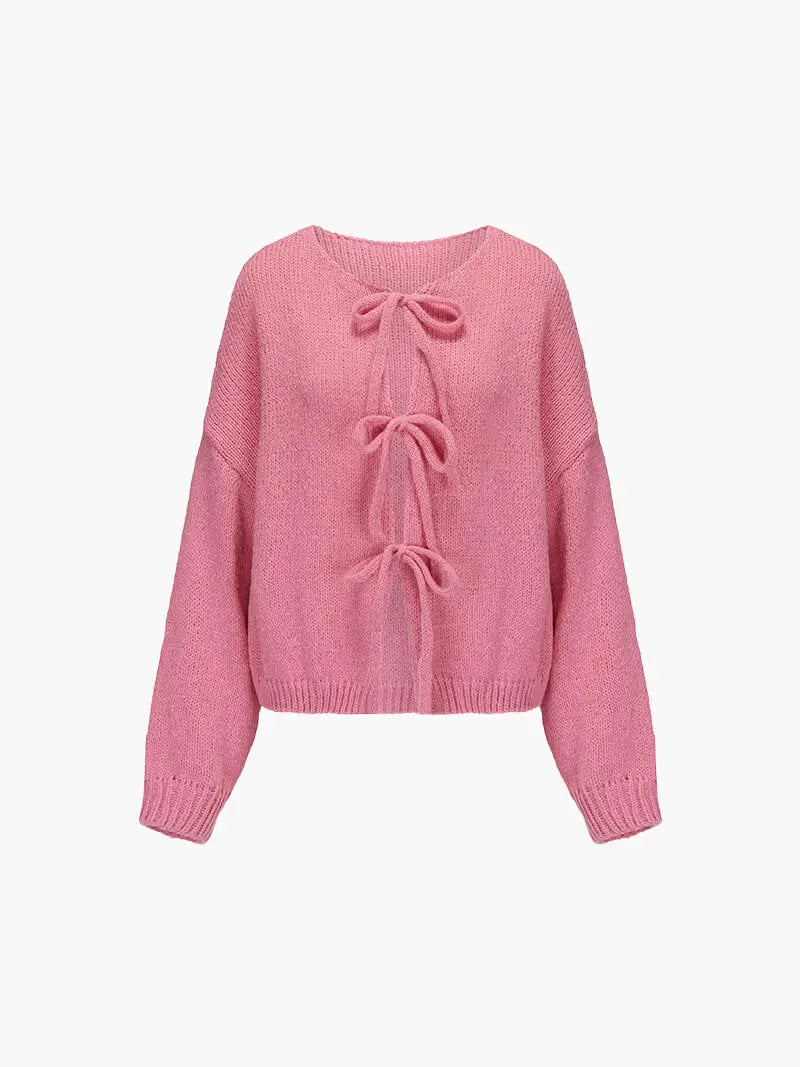 Strickjacke Damen Weich mit Schleife Rosa