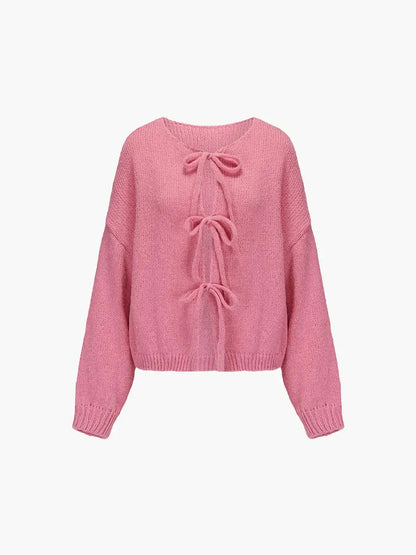 Strickjacke Damen Weich mit Schleife Rosa