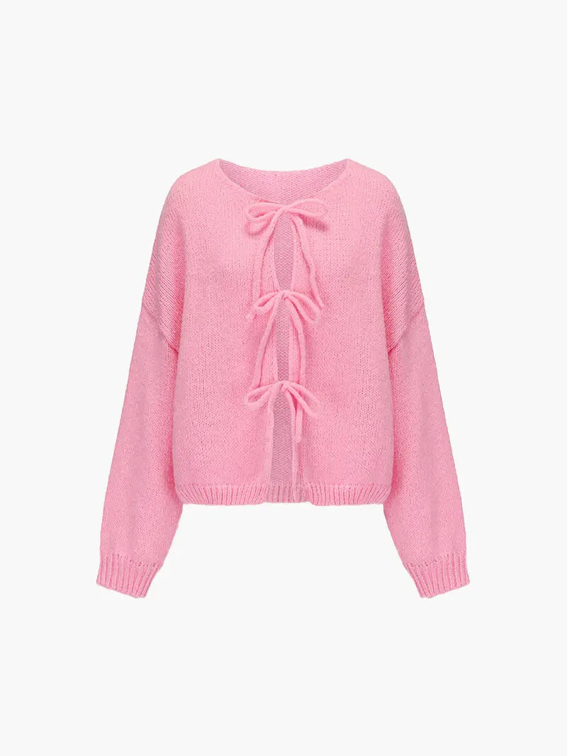 Strickjacke Damen Weich mit Schleife Rosa