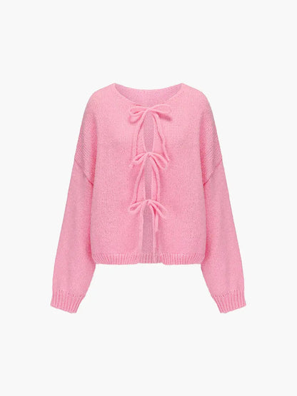 Strickjacke Damen Weich mit Schleife Rosa