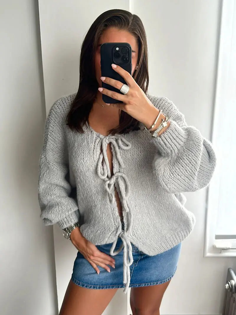 Strickjacke Damen Weich mit Schleife Rosa