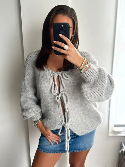 Strickjacke Damen Weich mit Schleife Rosa