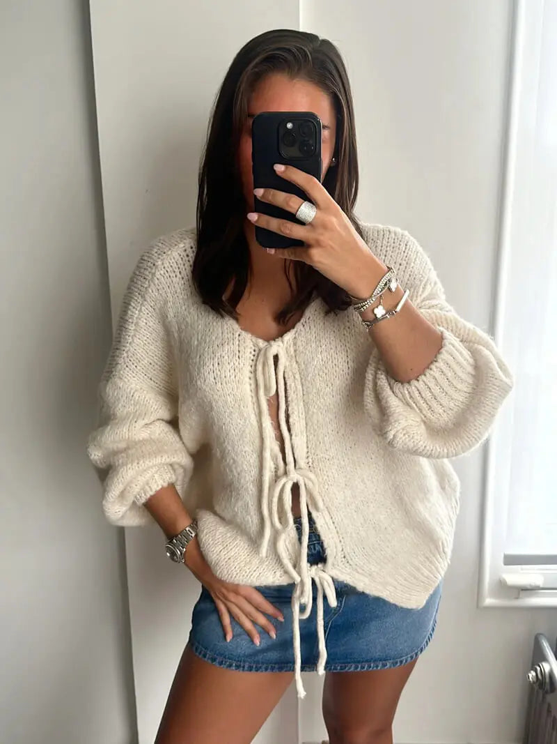 Strickjacke Damen Weich mit Schleife Rosa