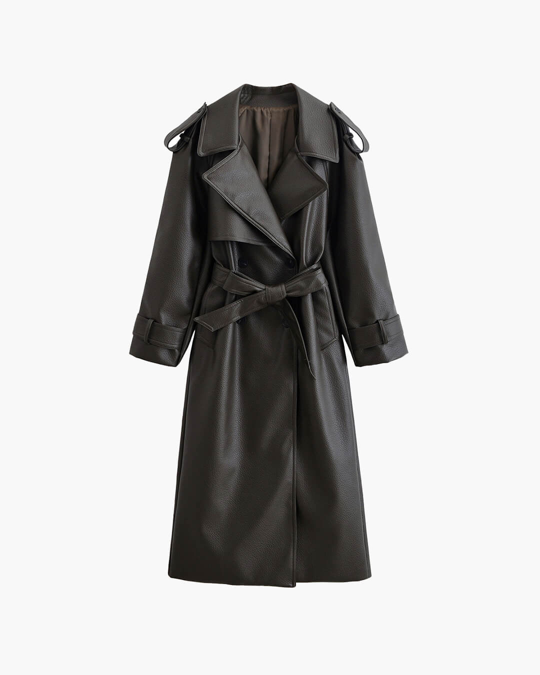Leder-Trenchcoat Damen Lang Mantel Winter Schwarz