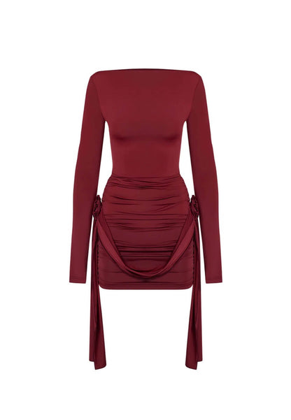 Langarm Minikleid Bodycon mit Rüschen Damenkleid