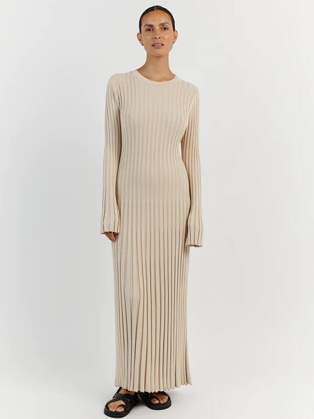 Schwarzes Maxikleid Gerippt Lang Frauenkleid