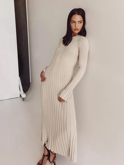 Schwarzes Maxikleid Gerippt Lang Frauenkleid